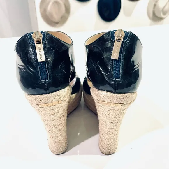 - Jimmy Choo navy patent espadrille wedges size 6 😎