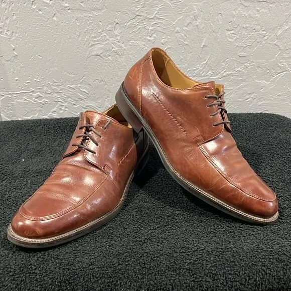 🔥🔥 JOHNSTON &amp; MURPHY MEN'S BROWN Leather SIGNATURE SERIES Derby Dress Shoes 9M
