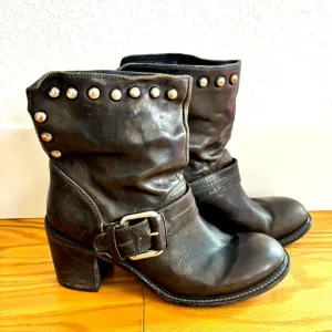🐎 OXS Heeled Brown Leather Boots - size 38