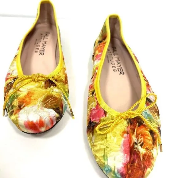 - Paul Mayer gorgeous bright yellow floral ballet flats 9.5