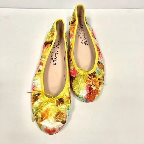 - Paul Mayer gorgeous bright yellow floral ballet flats 9.5