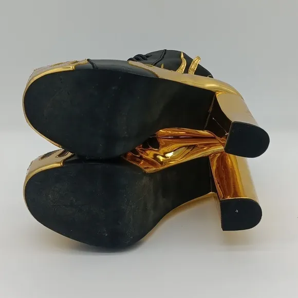 🌟 RARE Jeffrey Campbell Leather Lita Flame Boots - Gold Metallic