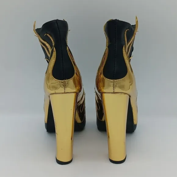 🌟 RARE Jeffrey Campbell Leather Lita Flame Boots - Gold Metallic