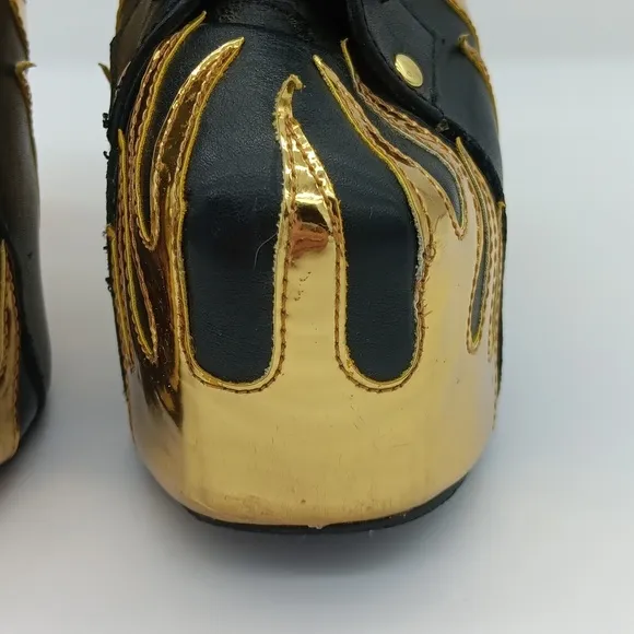 🌟 RARE Jeffrey Campbell Leather Lita Flame Boots - Gold Metallic