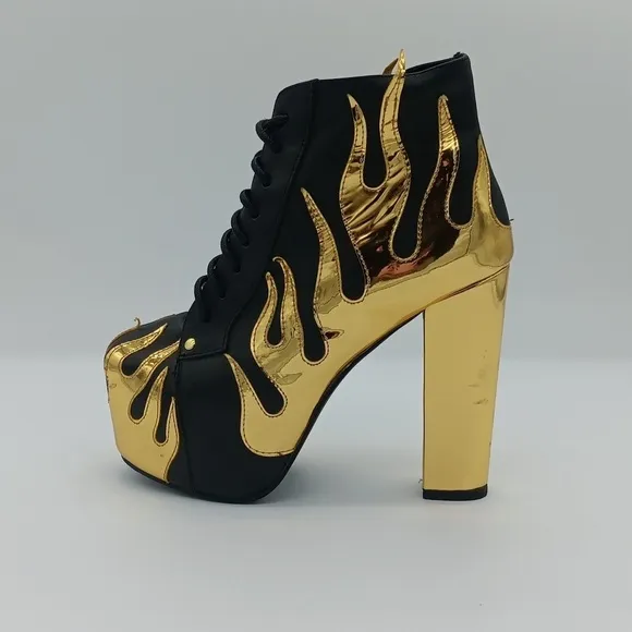 🌟 RARE Jeffrey Campbell Leather Lita Flame Boots - Gold Metallic
