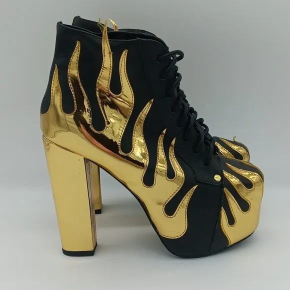 🌟 RARE Jeffrey Campbell Leather Lita Flame Boots - Gold Metallic