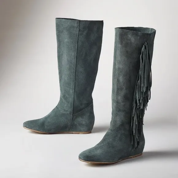 💕 SUNDANCE ludovica fringe boots in spruce teal green suede, like NEW 37 = 7