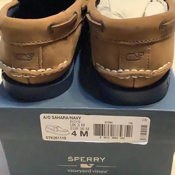 🆕 ~ Vineyard Vines Sperry Tan Size 4 Boys Boat Shoe