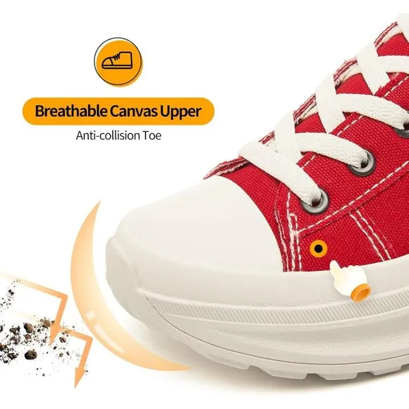 🆕 Women Red Casual Canvas Sneakers Low Top Platform Comfortable Tennis Shoes