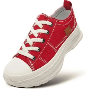 🆕 Women Red Casual Canvas Sneakers Low Top Platform Comfortable Tennis Shoes