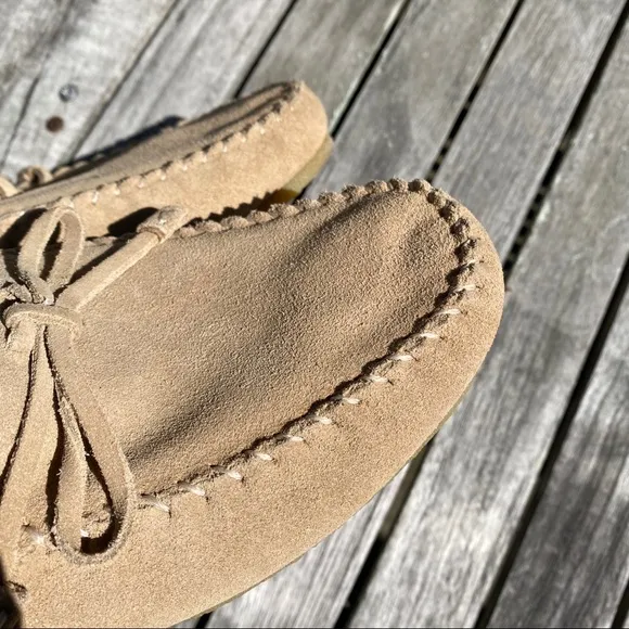 🍂 ZARA TAN SUEDE LEATHER STITCHED MOCCASINS!