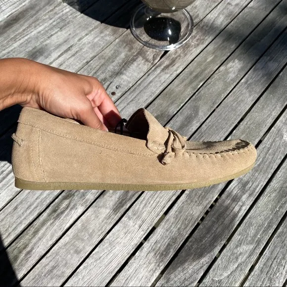 🍂 ZARA TAN SUEDE LEATHER STITCHED MOCCASINS!