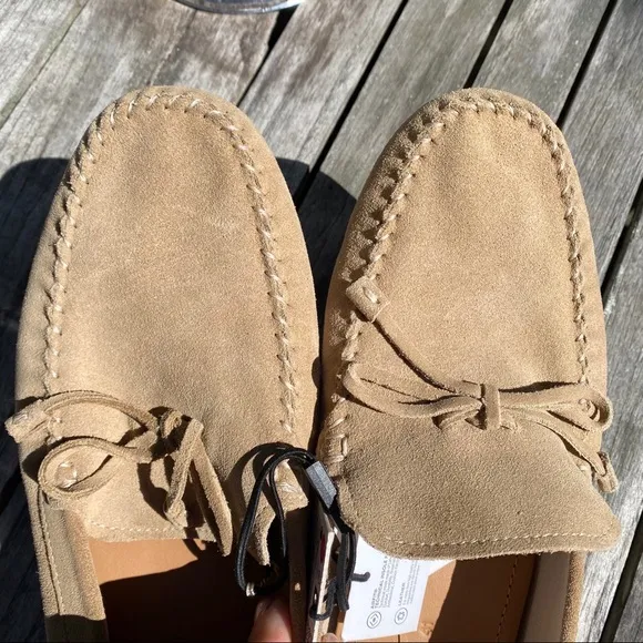 🍂 ZARA TAN SUEDE LEATHER STITCHED MOCCASINS!
