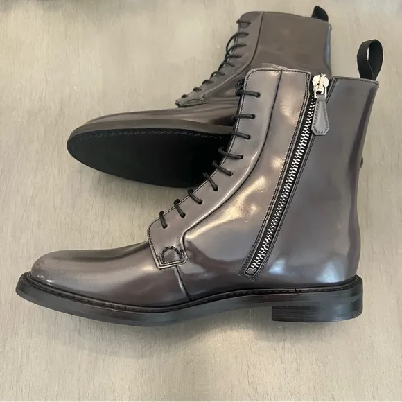 $1450 CHURCH’S Alexandra Polished Binder Lace Up Ankle Boot Zip Leather Grey 4.5