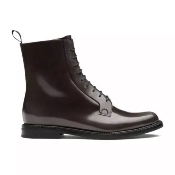 $1450 CHURCH’S Alexandra Polished Binder Lace Up Ankle Boot Zip Leather Grey 4.5