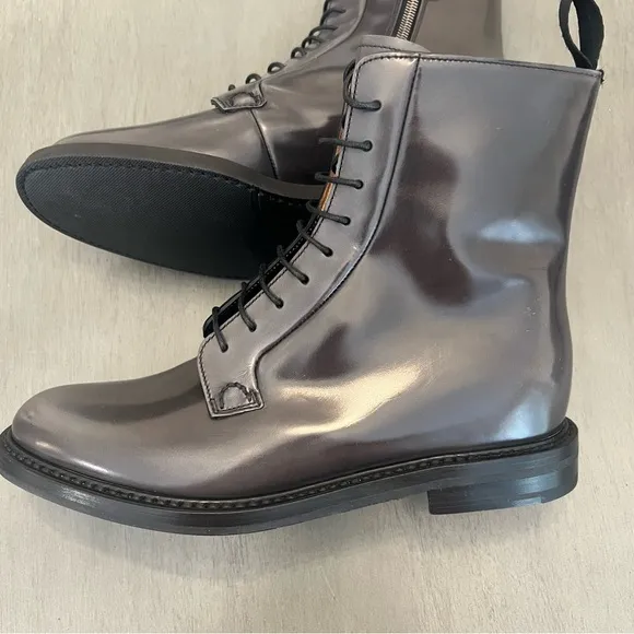 $1450 CHURCH’S Alexandra Polished Binder Lace Up Ankle Boot Zip Leather Grey 4.5