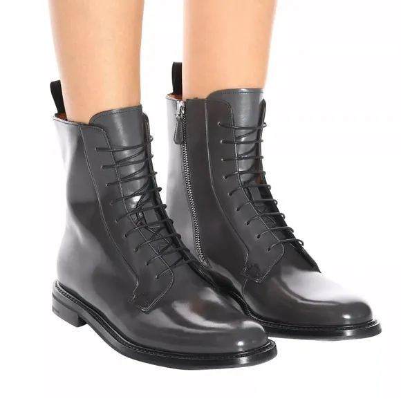 $1450 CHURCH’S Alexandra Polished Binder Lace Up Ankle Boot Zip Leather Grey 4.5