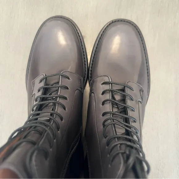$1450 CHURCH’S Alexandra Polished Binder Lace Up Ankle Boot Zip Leather Grey 4.5