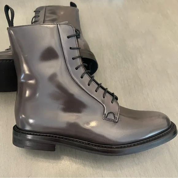 $1450 CHURCH’S Alexandra Polished Binder Lace Up Ankle Boot Zip Leather Grey 4.5