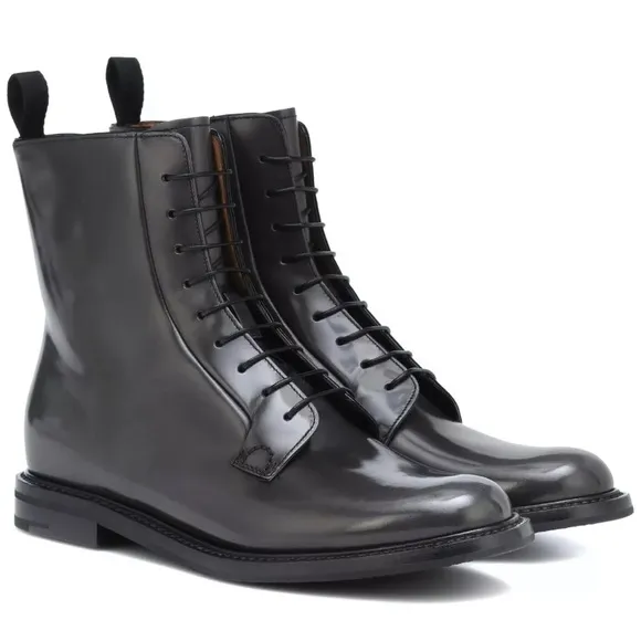 $1450 CHURCH’S Alexandra Polished Binder Lace Up Ankle Boot Zip Leather Grey 4.5