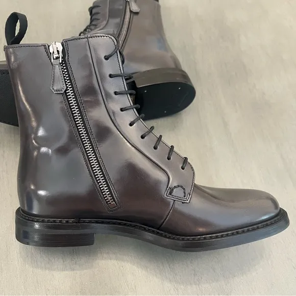 $1450 CHURCH’S Alexandra Polished Binder Lace Up Ankle Boot Zip Leather Grey 4.5
