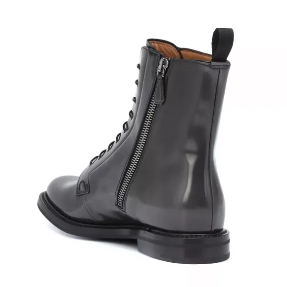 $1450 CHURCH’S Alexandra Polished Binder Lace Up Ankle Boot Zip Leather Grey 4.5