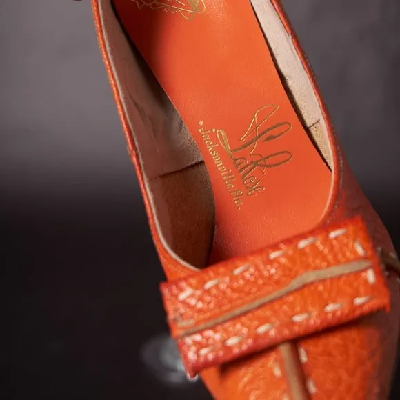1960s Orange Stitched Pumps Heels