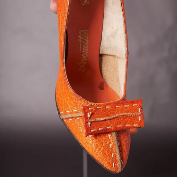 1960s Orange Stitched Pumps Heels
