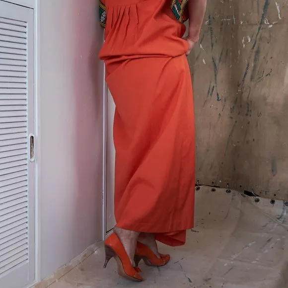 1960s Orange Stitched Pumps Heels
