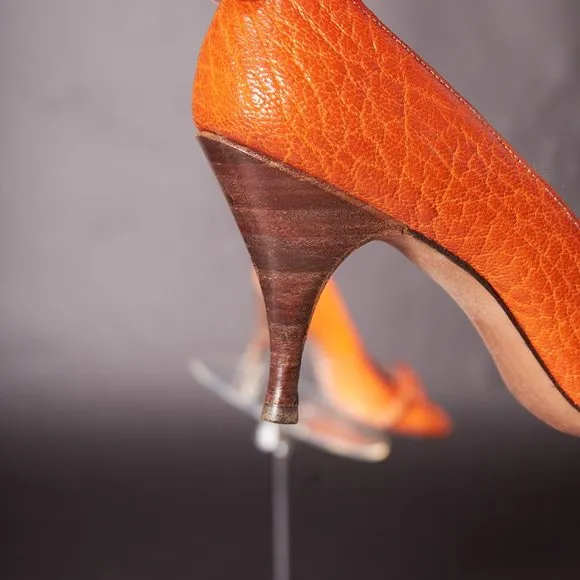 1960s Orange Stitched Pumps Heels