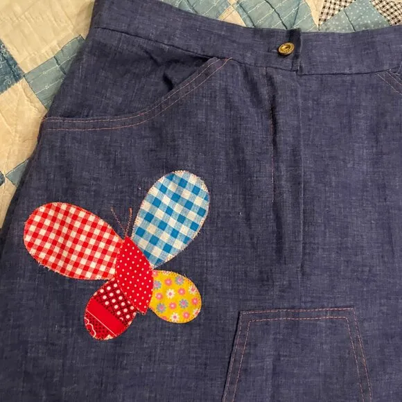 1970s Denim Skirt Patchwork Funky Bohemian Raggedy Ann Maxi Skirt Paintset Smock