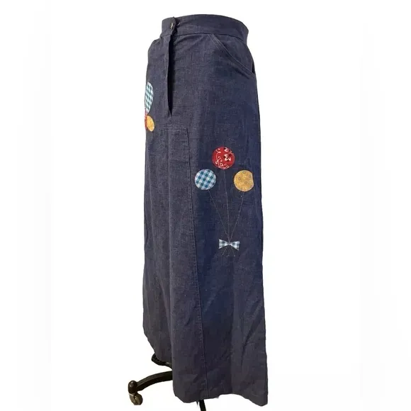 1970s Denim Skirt Patchwork Funky Bohemian Raggedy Ann Maxi Skirt Paintset Smock
