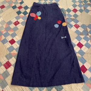 1970s Denim Skirt Patchwork Funky Bohemian Raggedy Ann Maxi Skirt Paintset Smock