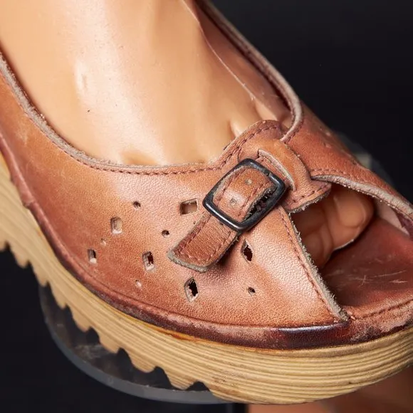 1970s Platform Wedge Open Toe Sandals Shoes