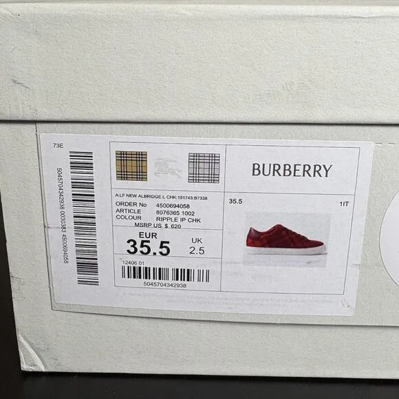 2 DIFFERENT SIZES* LEFT Size 35.5/RIGHT Size 36 BURBERRY Albridge Check Sneakers