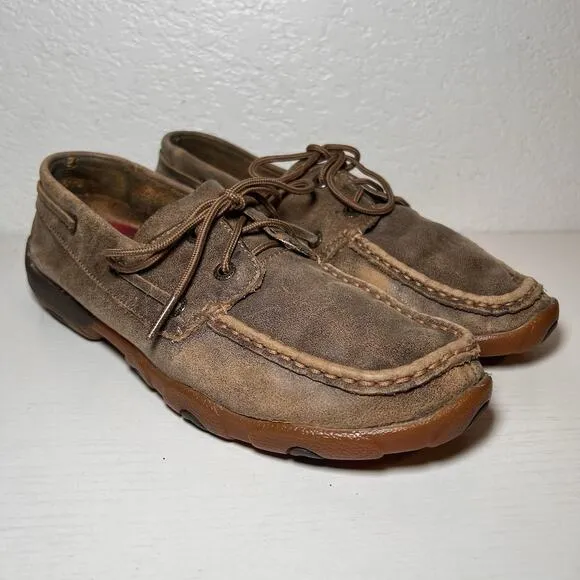 2 Pairs Twisted X WDM0003 Brown Leather Moc Driving Boat Casual Shoe Women 7.5 M