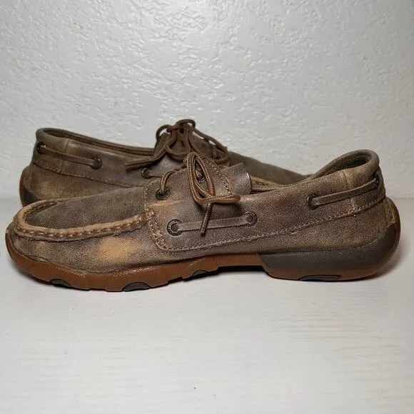 2 Pairs Twisted X WDM0003 Brown Leather Moc Driving Boat Casual Shoe Women 7.5 M