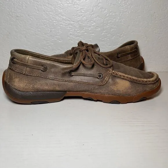 2 Pairs Twisted X WDM0003 Brown Leather Moc Driving Boat Casual Shoe Women 7.5 M