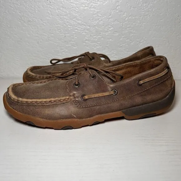 2 Pairs Twisted X WDM0003 Brown Leather Moc Driving Boat Casual Shoe Women 7.5 M