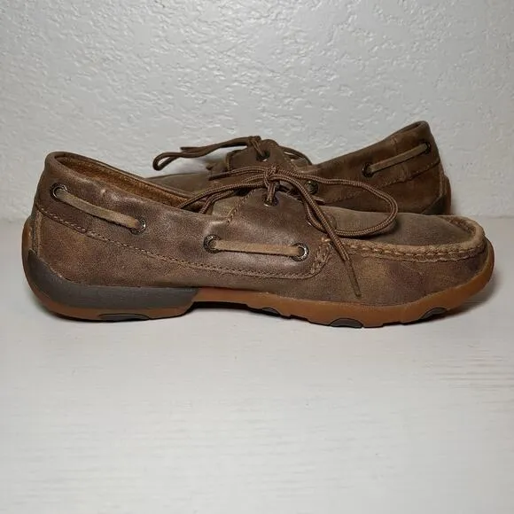 2 Pairs Twisted X WDM0003 Brown Leather Moc Driving Boat Casual Shoe Women 7.5 M