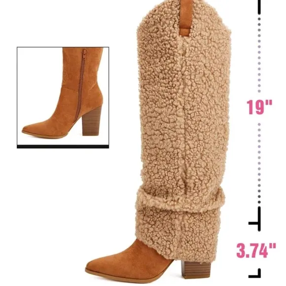 2024 Women Knee High Boots Western Cowboy Boots Chunky Heeled Warm Boo