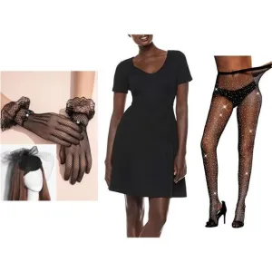 🖤4PCS Halloween Black Bundle Dress &amp; Accessories Retro 1950s Classy Costume NEW