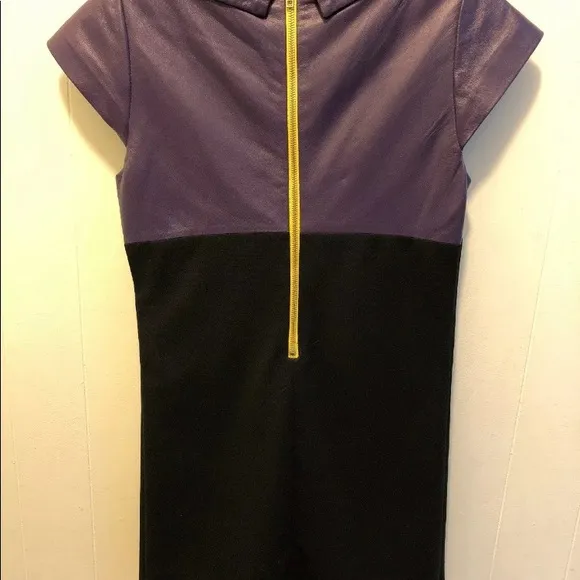 $790. 🔥 👗 Alice and Olivia Purple Black Leather sheath Dress