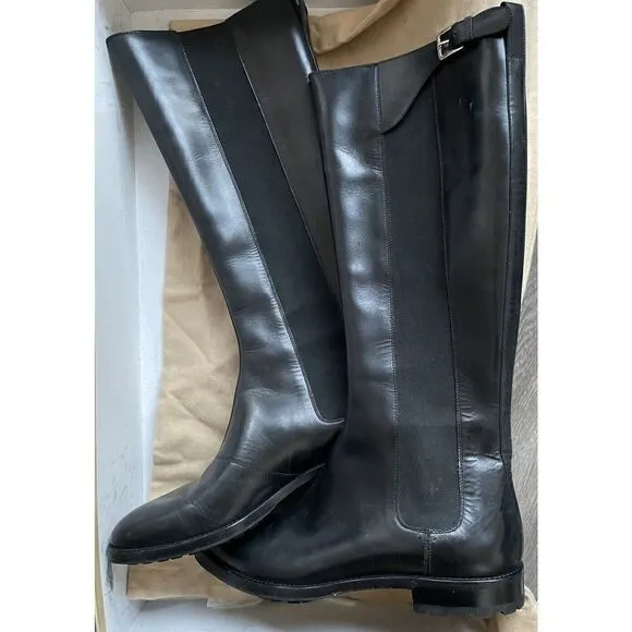 $995 NIB Sergio Rossi Knee High Flat Riding Boots Black Leather Size 37