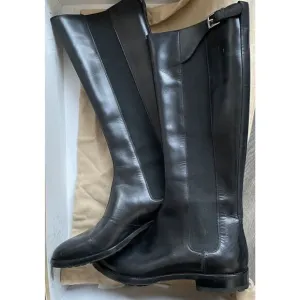 $995 NIB Sergio Rossi Knee High Flat Riding Boots Black Leather Size 37