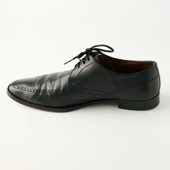 A. Testoni Mens 10.5 Black Pebbled Leather Derby Shoes Italian Made Bologna