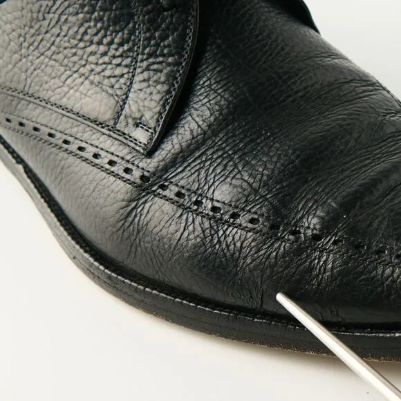 A. Testoni Mens 10.5 Black Pebbled Leather Derby Shoes Italian Made Bologna