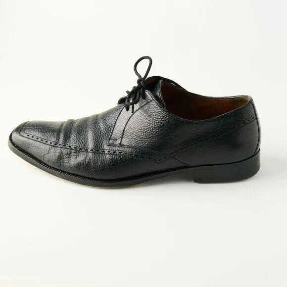 A. Testoni Mens 10.5 Black Pebbled Leather Derby Shoes Italian Made Bologna