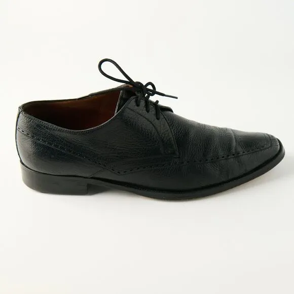 A. Testoni Mens 10.5 Black Pebbled Leather Derby Shoes Italian Made Bologna