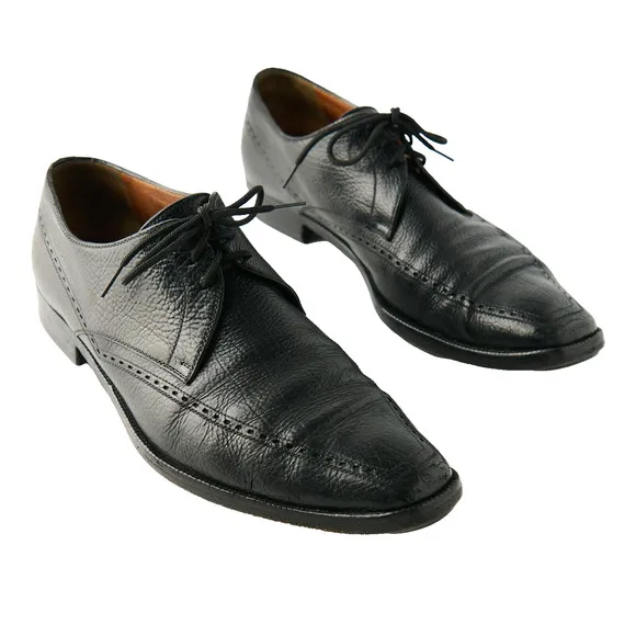 A. Testoni Mens 10.5 Black Pebbled Leather Derby Shoes Italian Made Bologna